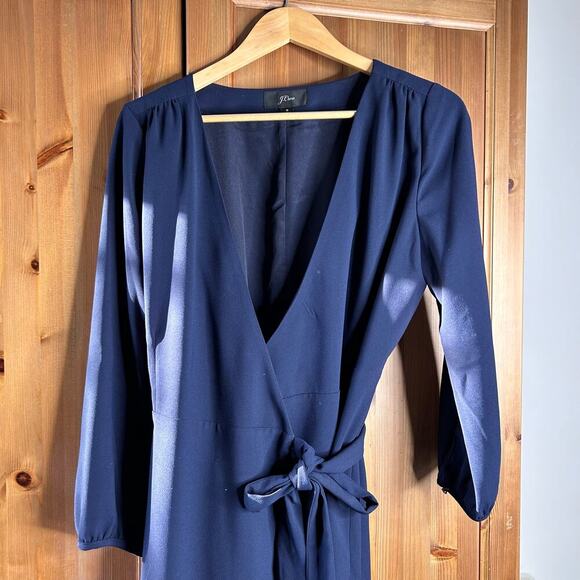 J. Crew Navy Wrap Dress Women’s 8 Classic Knee Length V-Neck Professional Preppy - Picture 3 of 9